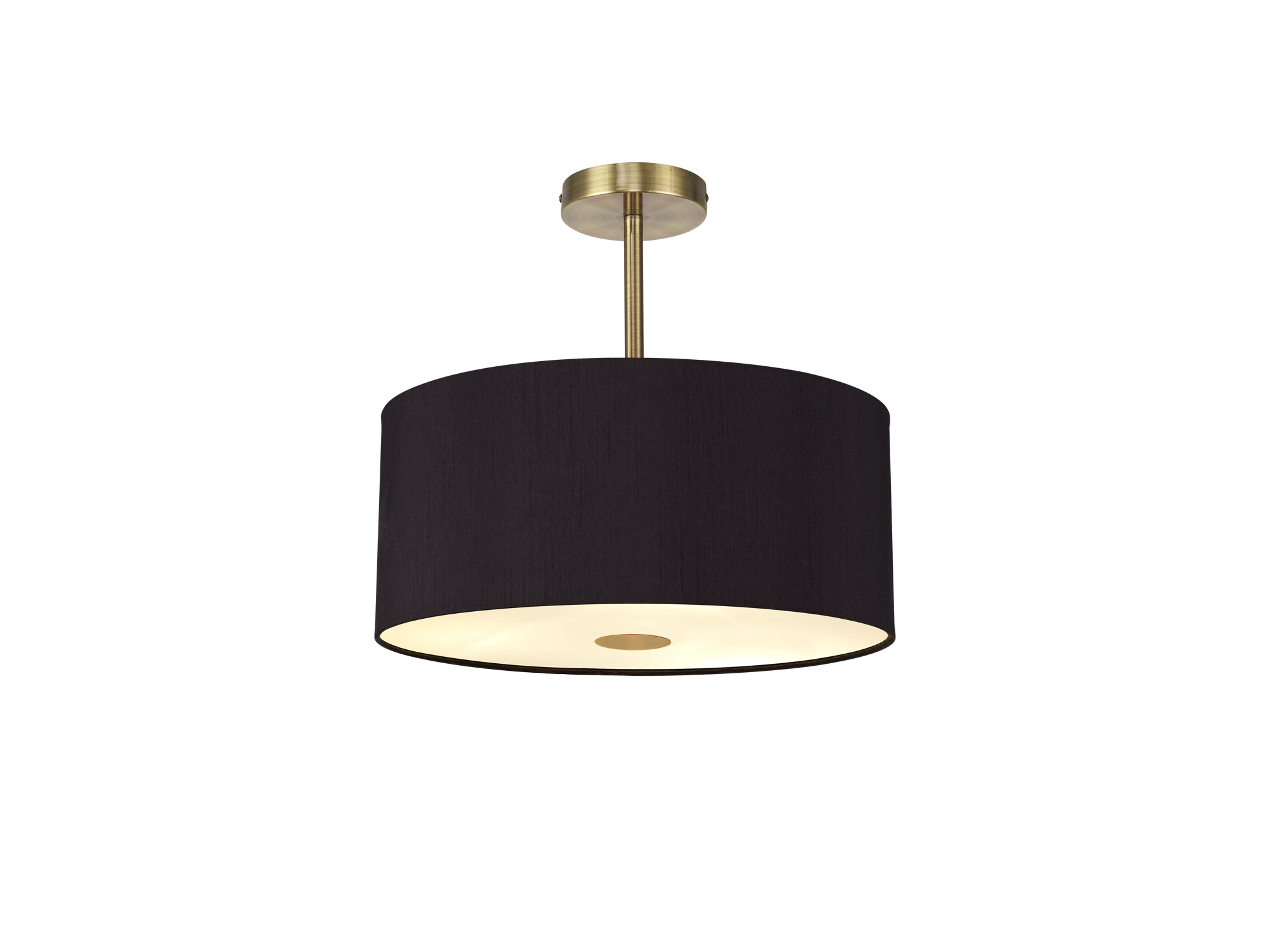 DK0499  Baymont 40cm Semi Flush Flush 5 Light Antique Brass, Midnight Black/Green Olive, Frosted Diffuser